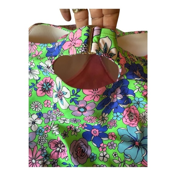 99. Salt Cove Plus Size Peony Party Printed X Back Tankini Top Green Size 2 NWOT - Picture 10 of 15